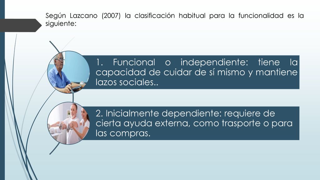 Según Lazcano (2007) la clasificación habitual para la funcionalidad es la siguiente: