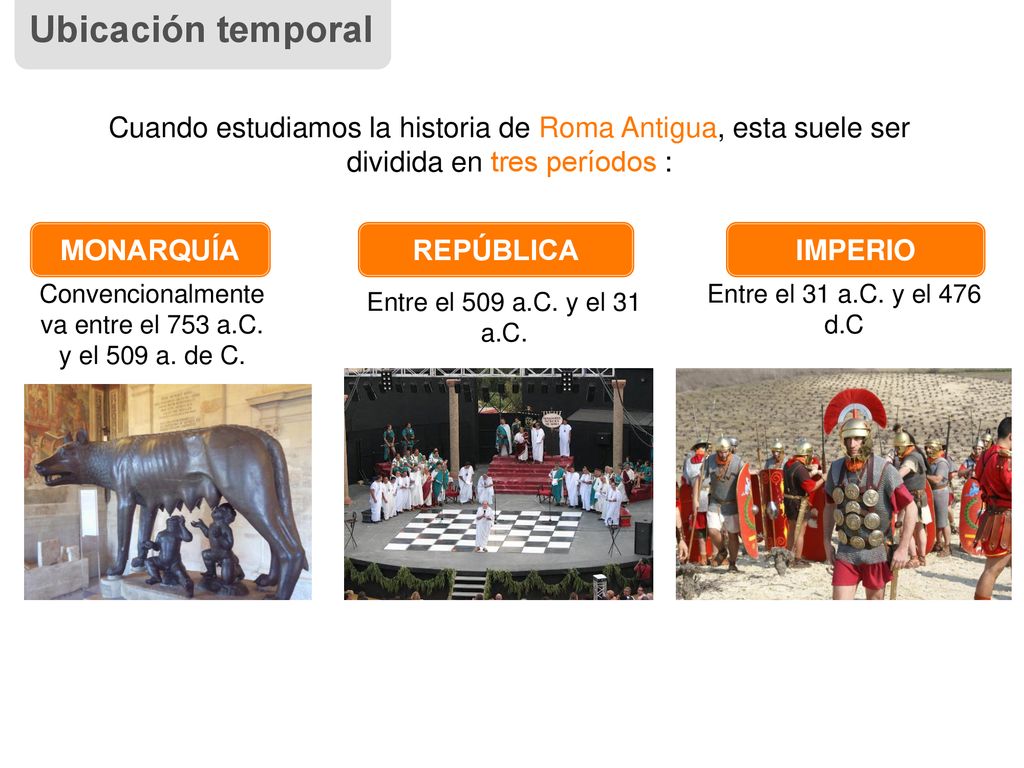 Convencionalmente va entre el 753 a.C. y el 509 a. de C.
