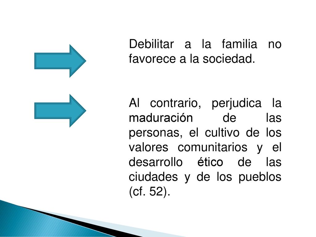 Debilitar a la familia no favorece a la sociedad.