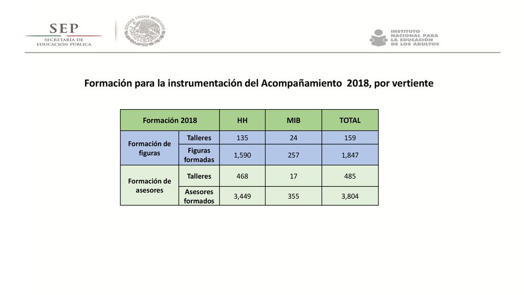 Formación para la instrumentación del Acompañamiento 2018, por vertiente