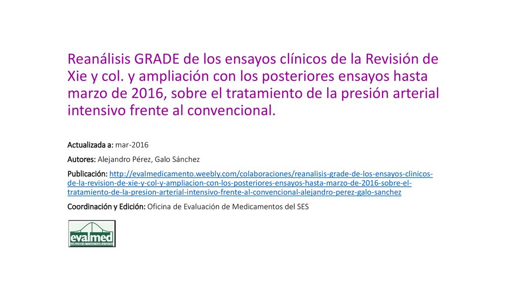 Reanálisis GRADE de los ensayos clínicos de la Revisión de Xie y col