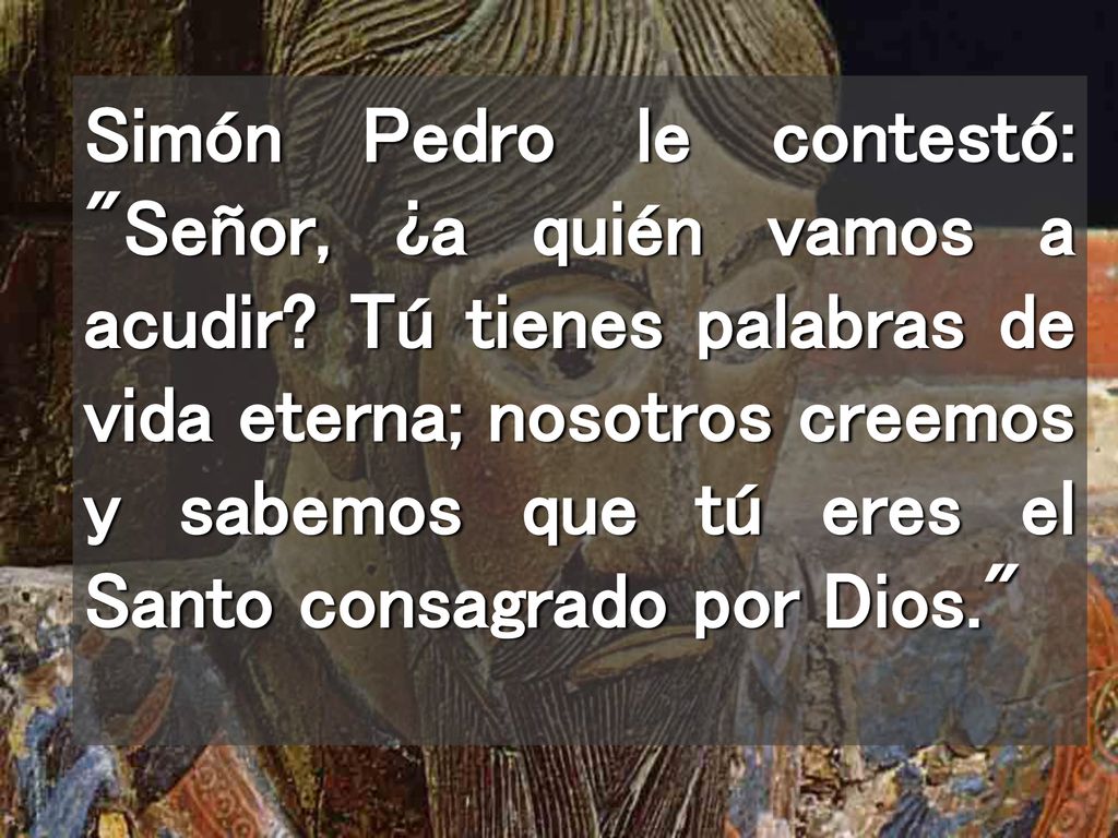 Simón Pedro le contestó: Señor, ¿a quién vamos a acudir