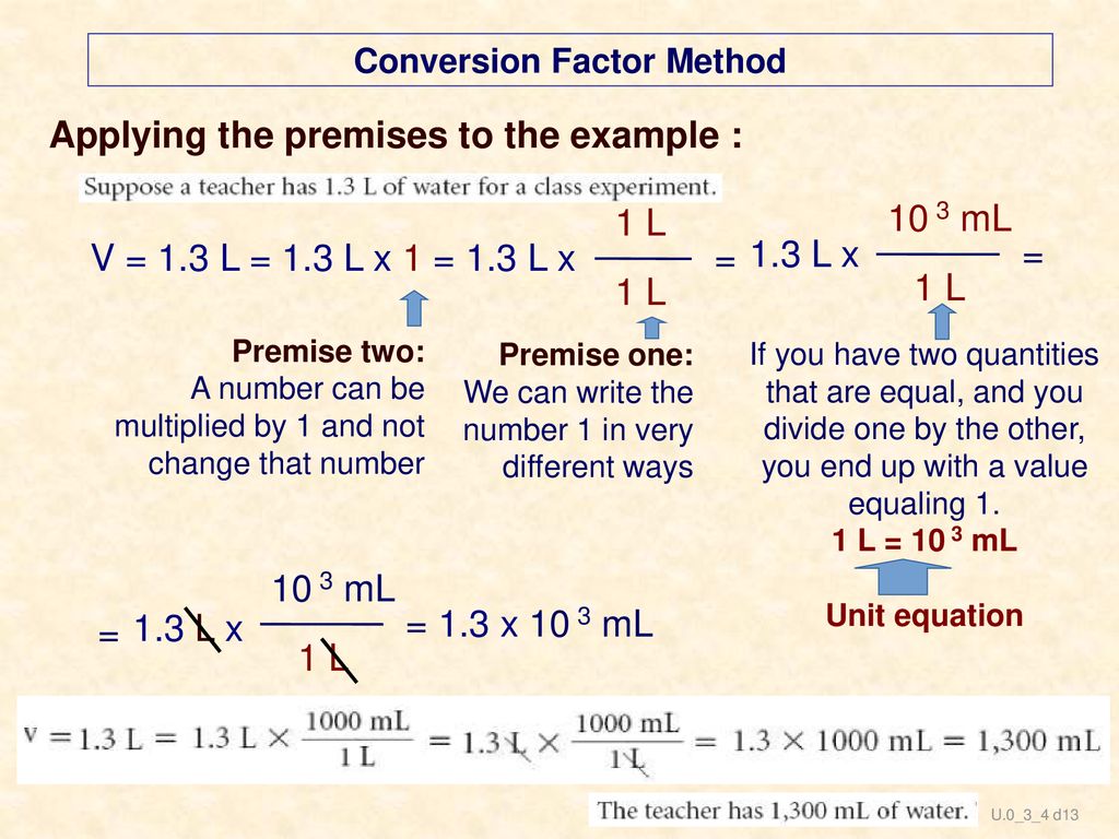 Conversion Factor Method Applying the premises to the example :