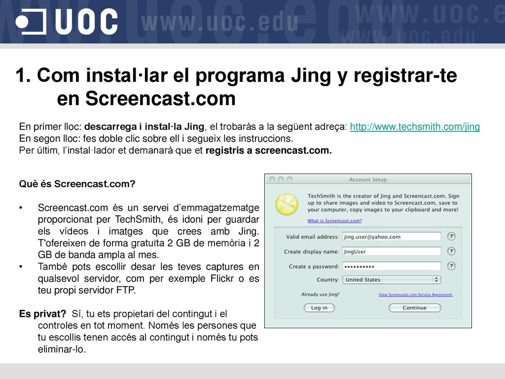 1. Com instal·lar el programa Jing y registrar-te en Screencast.com