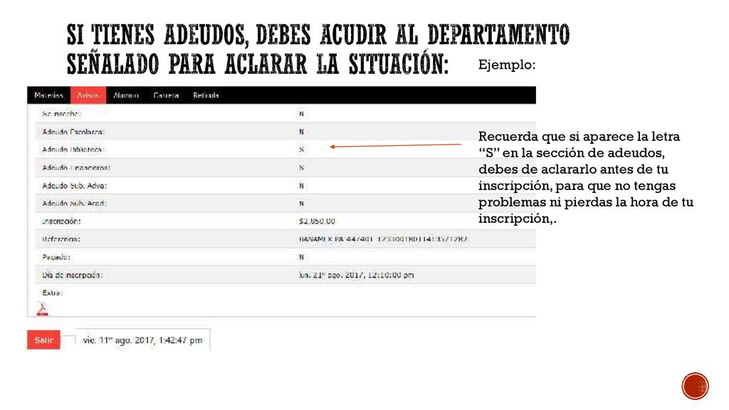 Si tienes Adeudos, debes acudir al Departamento señalado para Aclarar la situación: