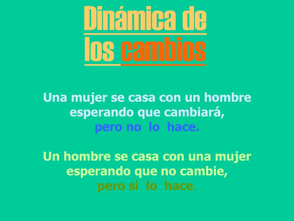 Dinámica de los cambios Una mujer se casa con un hombre