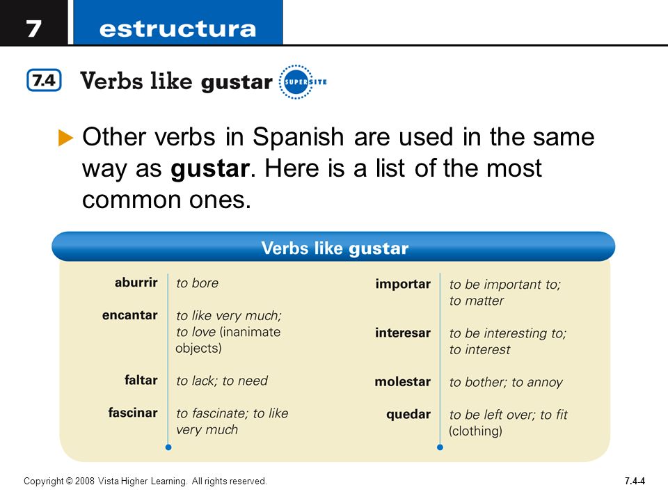 Other verbs in Spanish are used in the same way as gustar