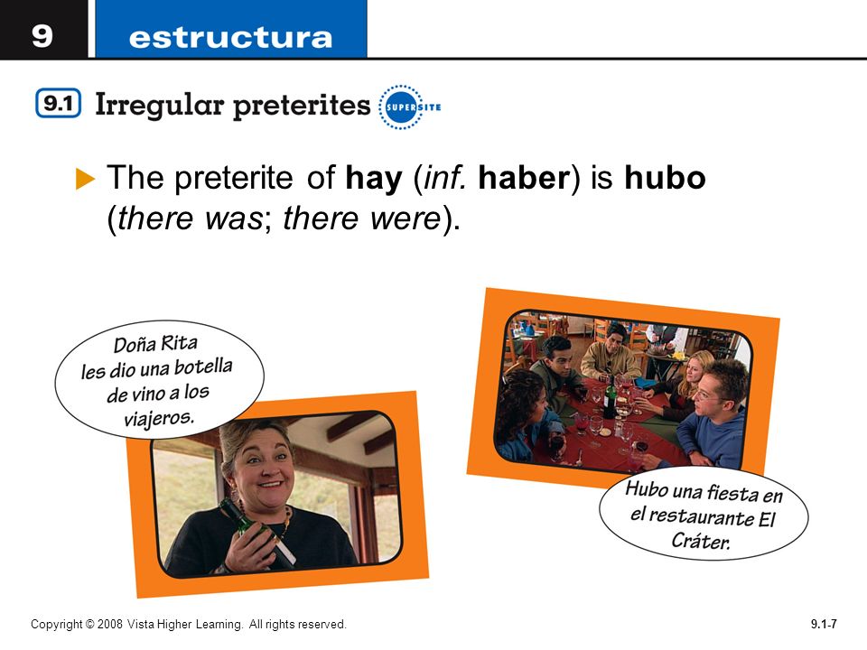 The preterite of hay (inf. haber) is hubo (there was; there were).