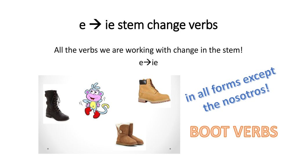 All the verbs we are working with change in the stem! eie