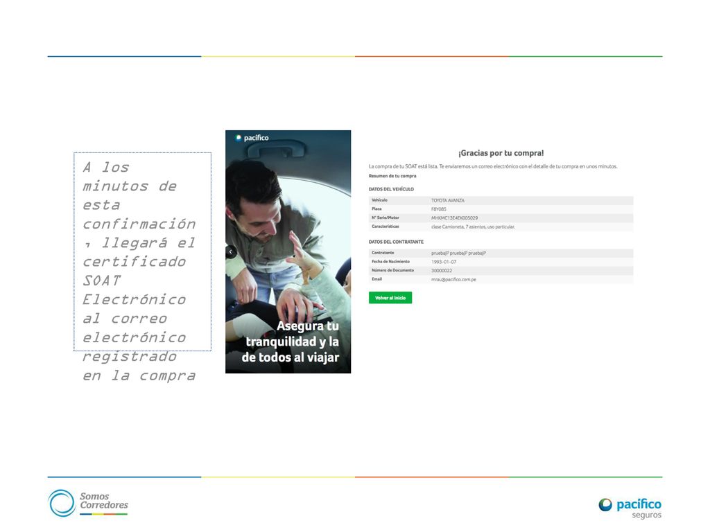 A los minutos de esta confirmación, llegará el certificado SOAT Electrónico al correo electrónico registrado en la compra