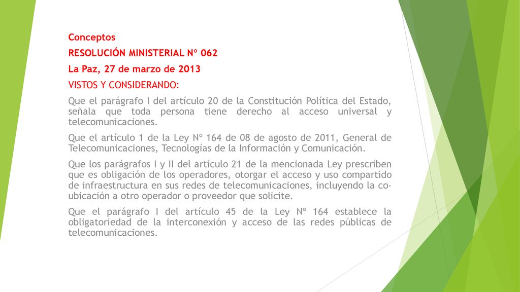 Conceptos RESOLUCIÓN MINISTERIAL Nº 062. La Paz, 27 de marzo de VISTOS Y CONSIDERANDO: