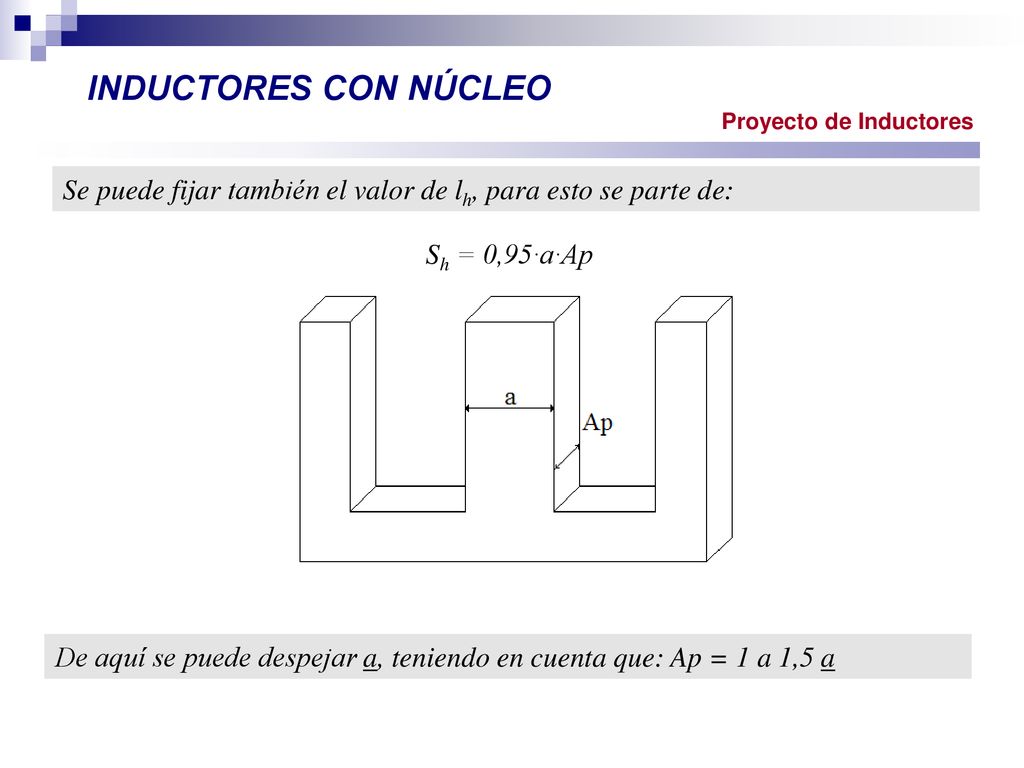 INDUCTORES CON NÚCLEO Proyecto de Inductores. Se puede fijar también el valor de lh, para esto se parte de: