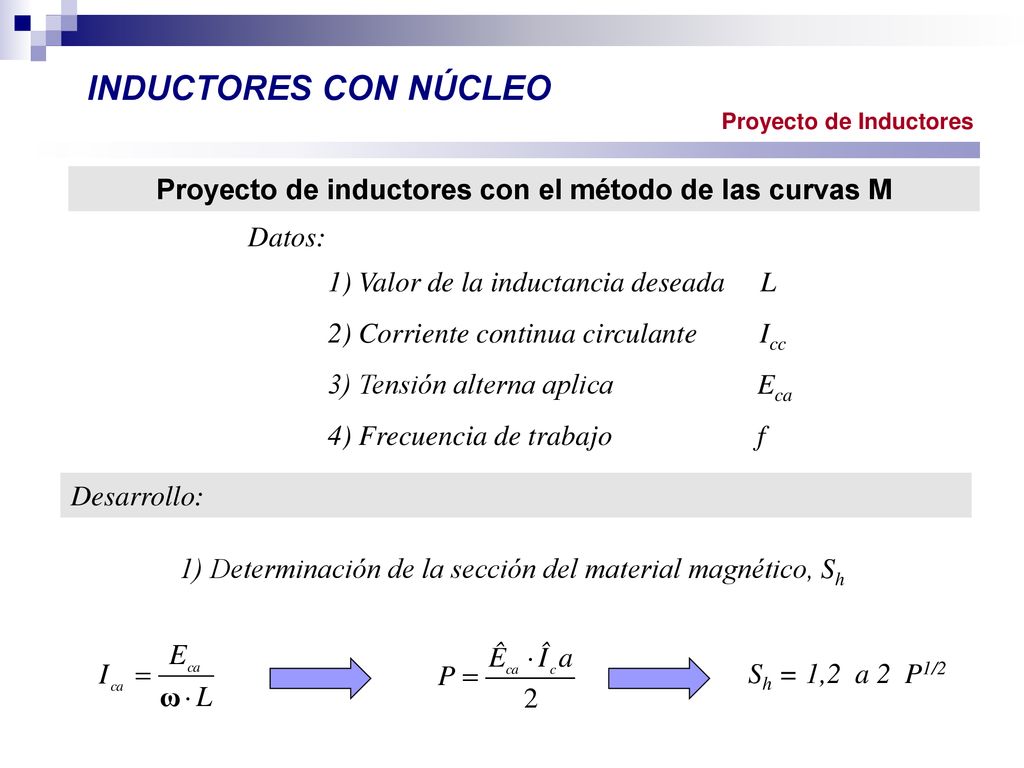 Proyecto de inductores con el método de las curvas M