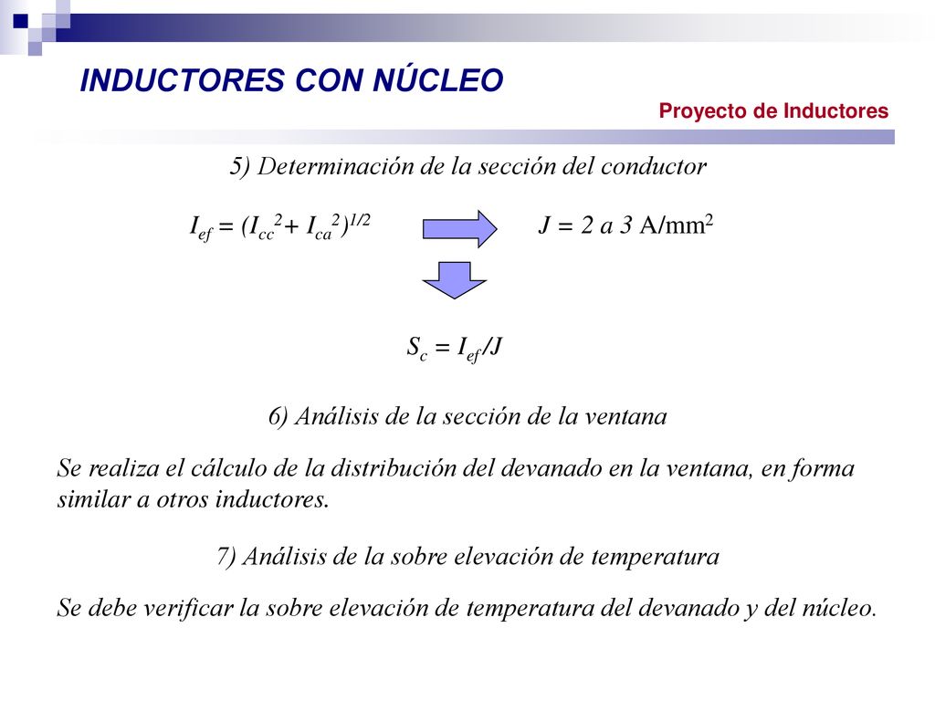 INDUCTORES CON NÚCLEO 5) Determinación de la sección del conductor