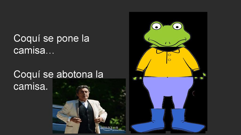 Coquí se pone la camisa… Coquí se abotona la camisa.