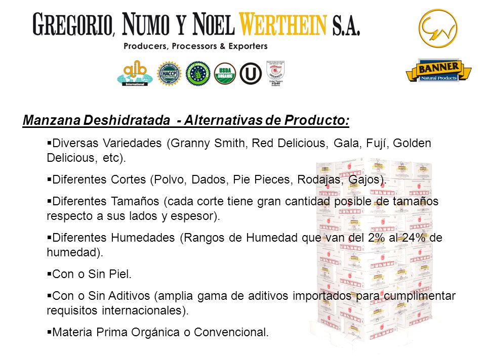 Manzana Deshidratada - Alternativas de Producto: