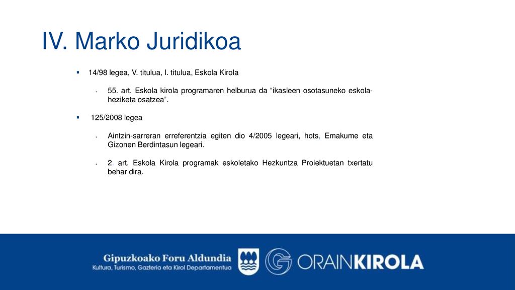 IV. Marko Juridikoa 14/98 legea, V. titulua, I. titulua, Eskola Kirola