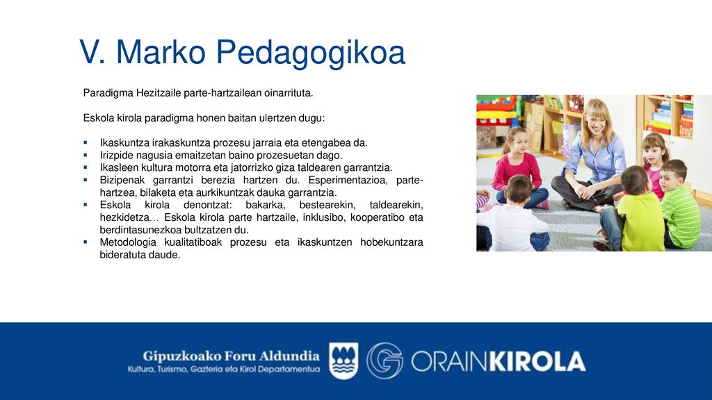 V. Marko Pedagogikoa Paradigma Hezitzaile parte-hartzailean oinarrituta. Eskola kirola paradigma honen baitan ulertzen dugu: