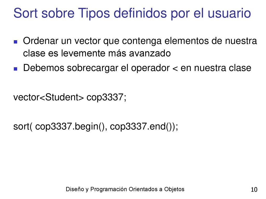 Sort sobre Tipos definidos por el usuario