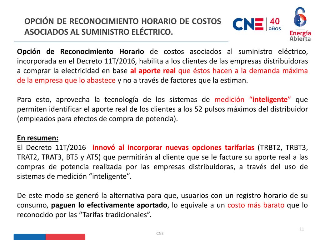 OPCIÓN DE RECONOCIMIENTO HORARIO DE COSTOS ASOCIADOS AL SUMINISTRO ELÉCTRICO.