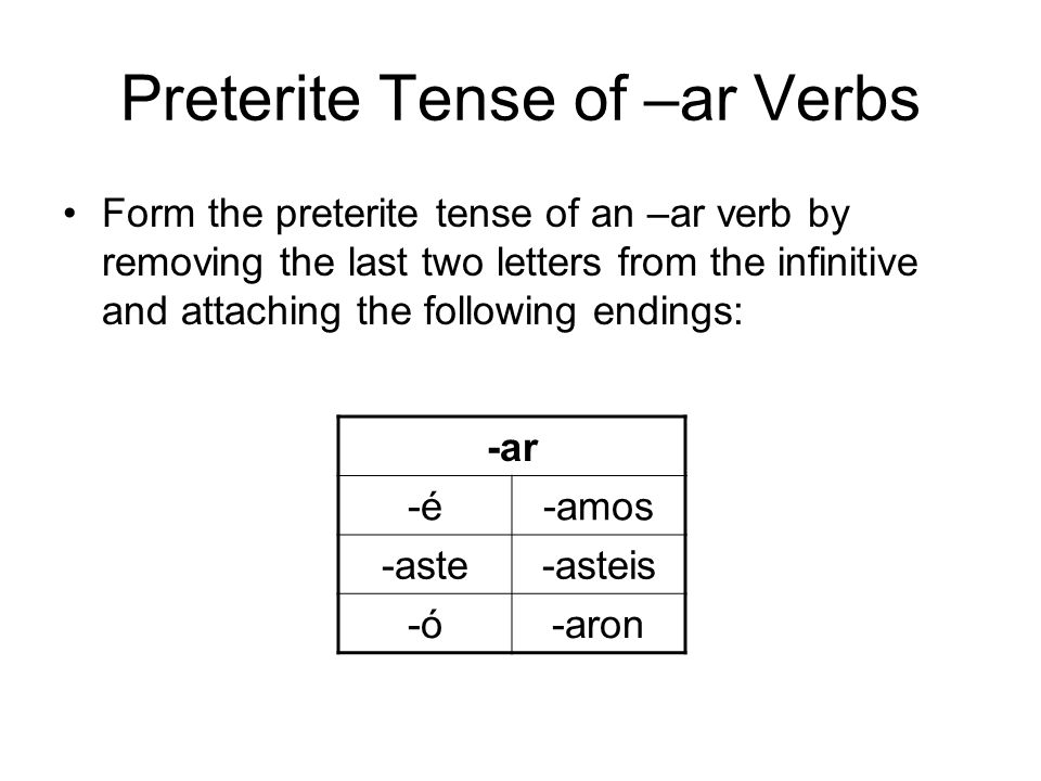 Preterite Tense of –ar Verbs