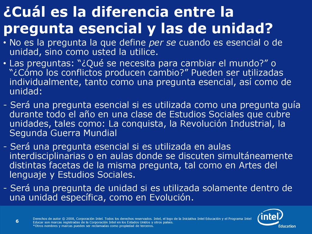 ¿Cuál es la diferencia entre la pregunta esencial y las de unidad