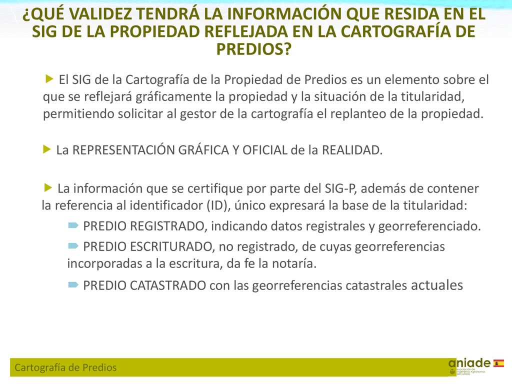 ¿QUÉ VALIDEZ TENDRÁ LA INFORMACIÓN QUE RESIDA EN EL SIG DE LA PROPIEDAD REFLEJADA EN LA CARTOGRAFÍA DE PREDIOS