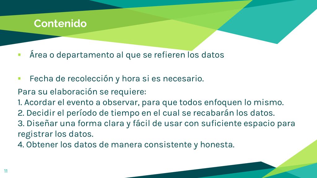 Contenido Área o departamento al que se refieren los datos