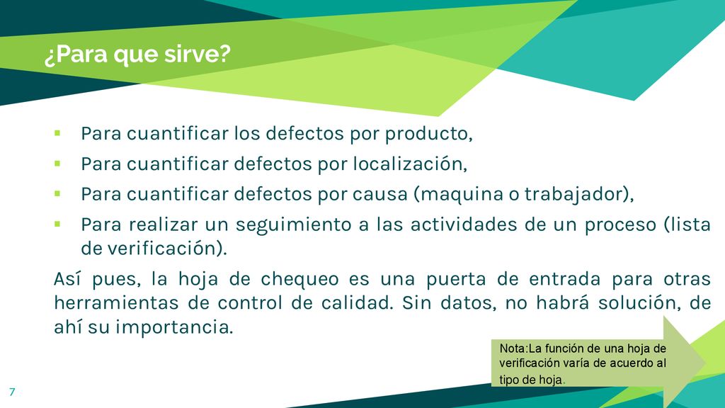 ¿Para que sirve Para cuantificar los defectos por producto,