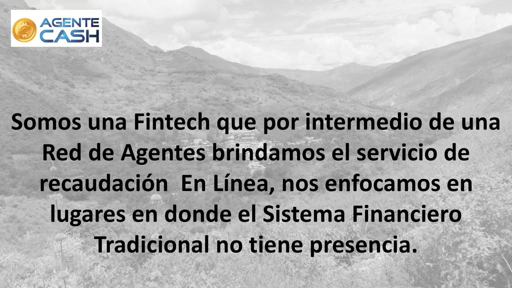 Somos una Fintech que por intermedio de una Red de Agentes brindamos el servicio de recaudación En Línea, nos enfocamos en lugares en donde el Sistema Financiero Tradicional no tiene presencia.