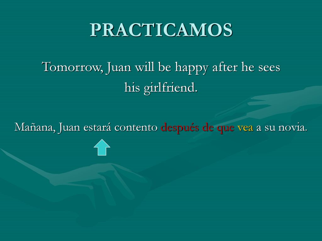 PRACTICAMOS Tomorrow, Juan will be happy after he sees his girlfriend.
