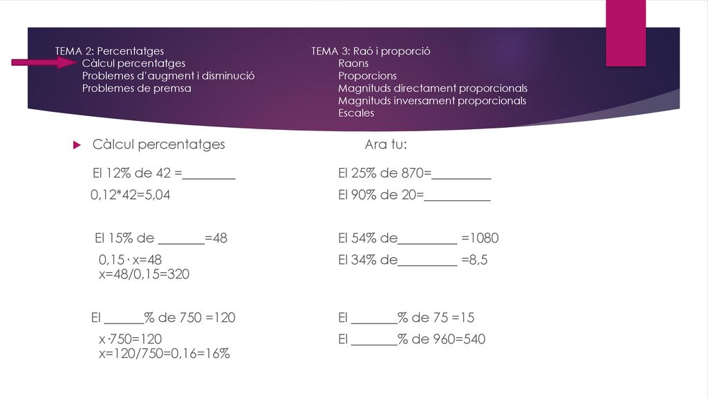 El 15% de _______=48 El 54% de_________ =1080