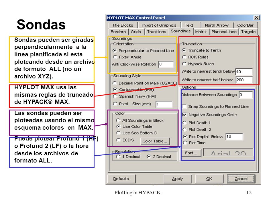 Sondas Sondas pueden ser giradas perpendicularmente a la línea planificada si esta ploteando desde un archivo de formato ALL (no un archivo XYZ).