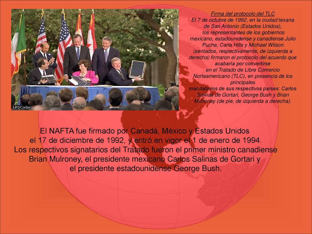 El NAFTA fue firmado por Canadá, México y Estados Unidos