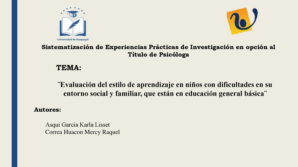 Sistematización de Experiencias Prácticas de Investigación en opción al Título de Psicóloga. TEMA: