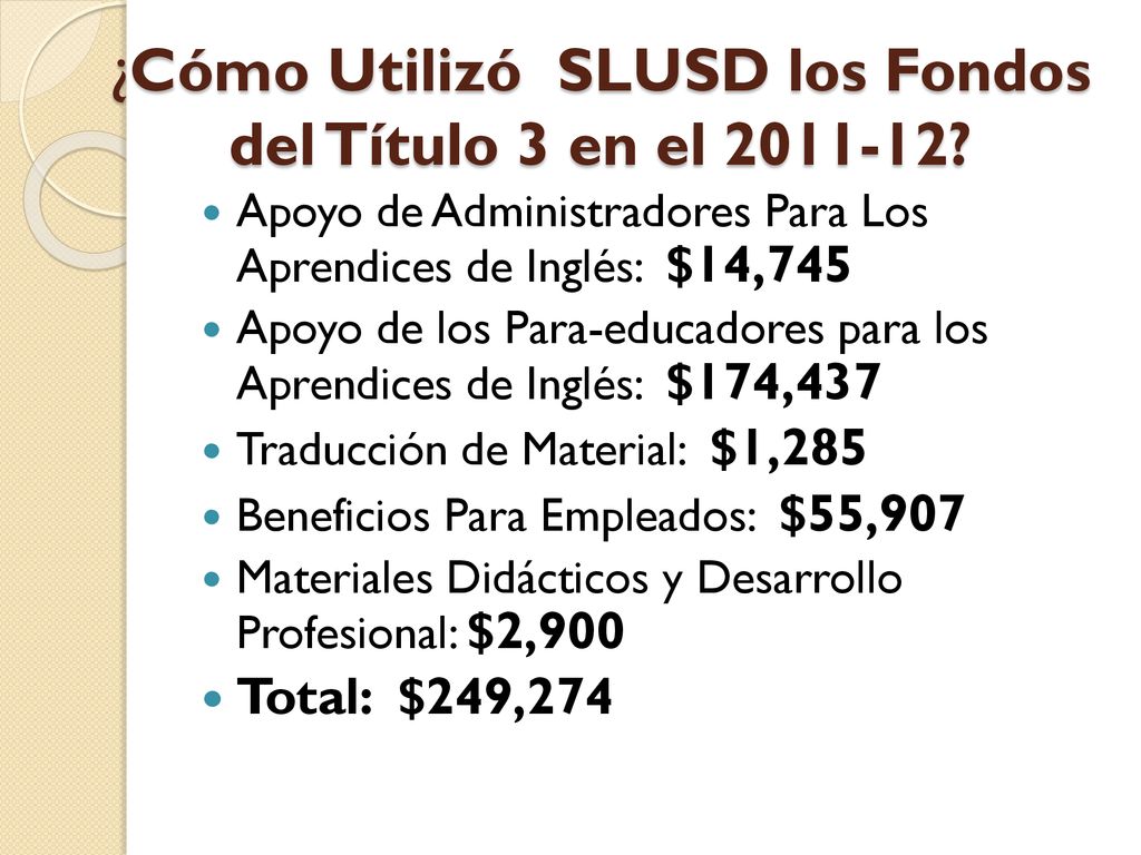 ¿Cómo Utilizó SLUSD los Fondos del Título 3 en el