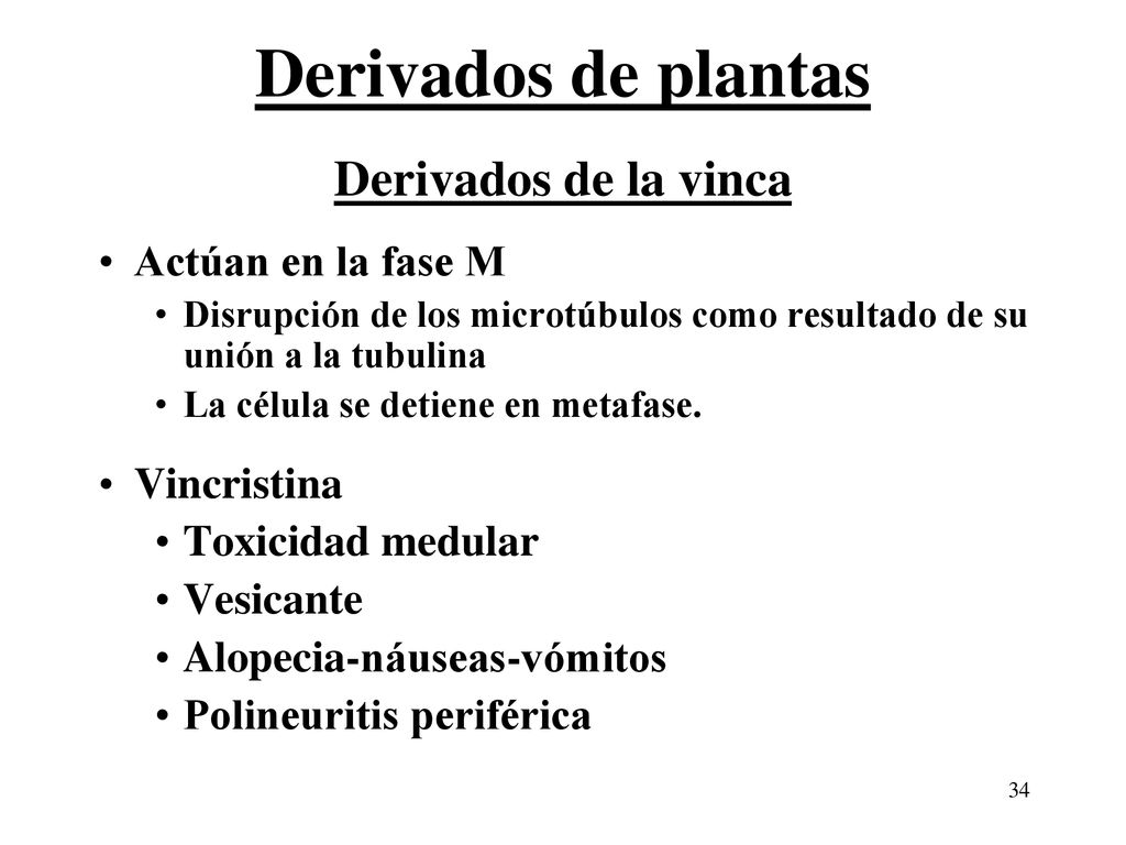 Derivados de plantas Derivados de la vinca Actúan en la fase M