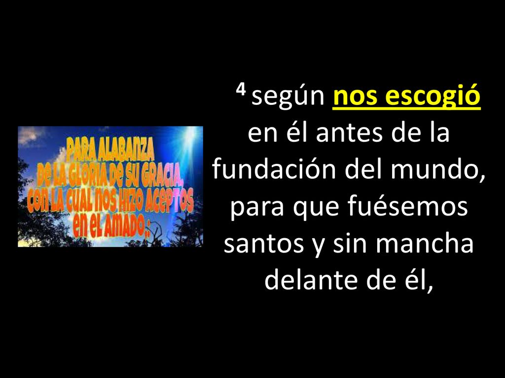 4 según nos escogió en él antes de la fundación del mundo, para que fuésemos santos y sin mancha delante de él,