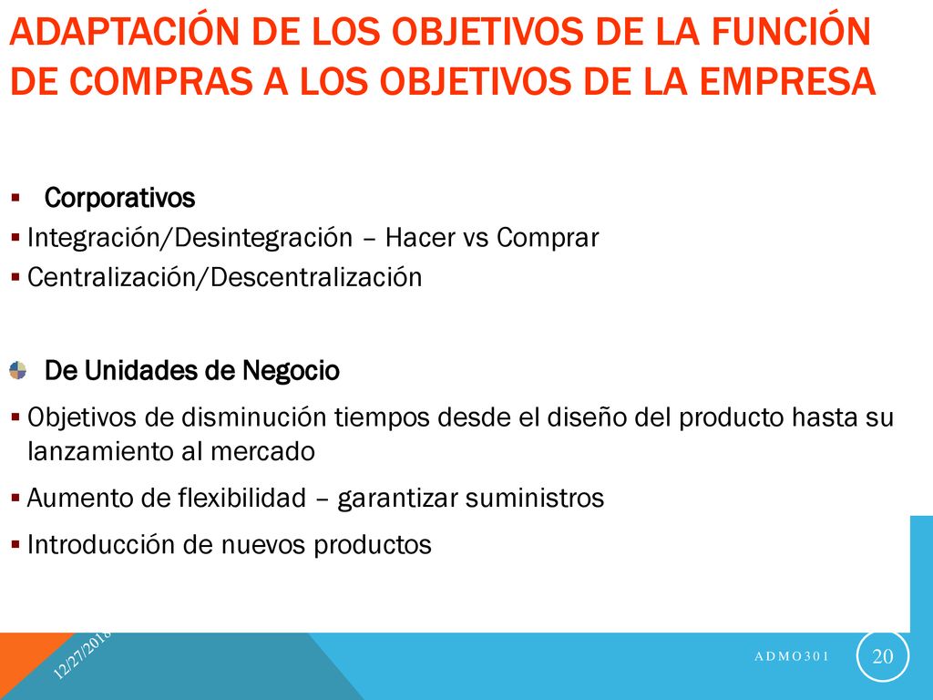 Adaptación de los objetivos de la función de compras a los objetivos de la empresa
