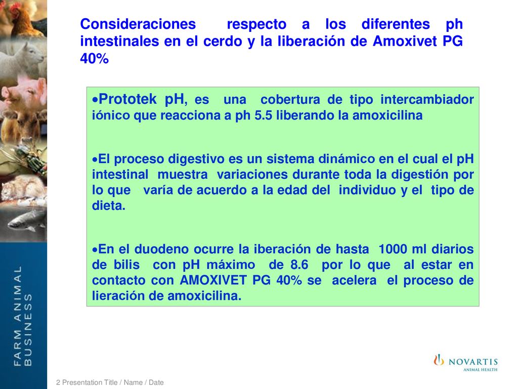 Consideraciones respecto a los diferentes ph intestinales en el cerdo y la liberación de Amoxivet PG 40%