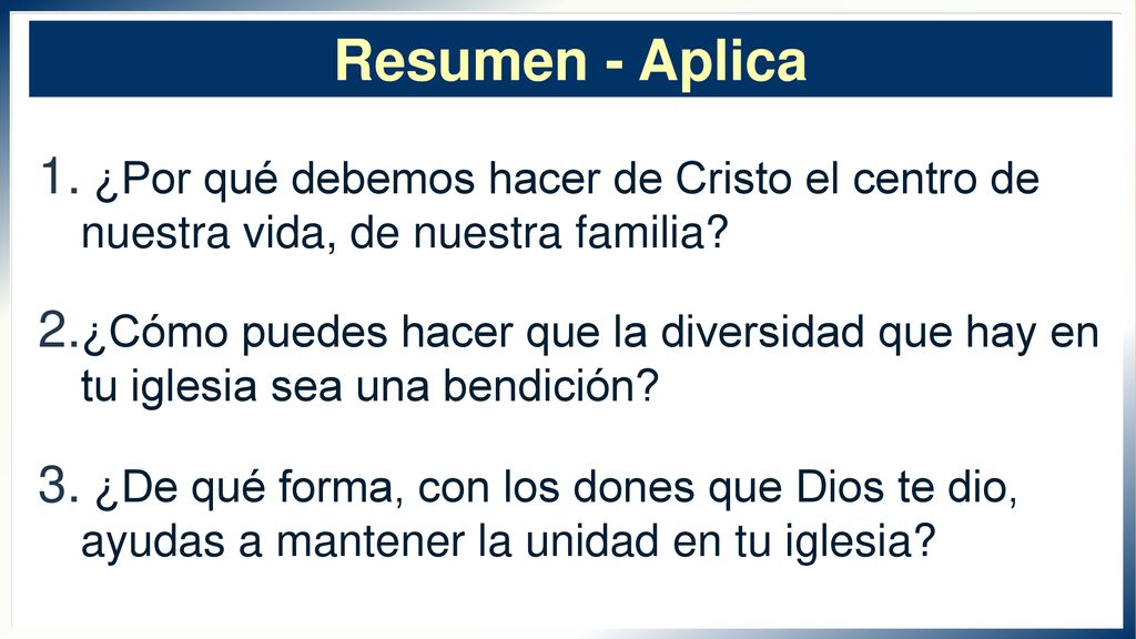 Resumen - Aplica ¿Por qué debemos hacer de Cristo el centro de nuestra vida, de nuestra familia