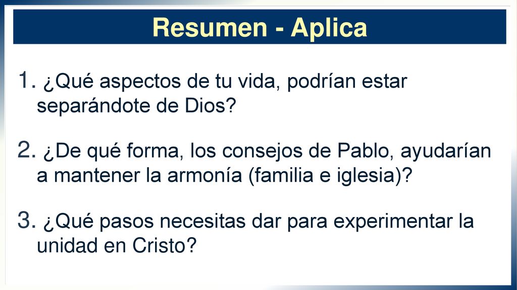 Resumen - Aplica ¿Qué aspectos de tu vida, podrían estar separándote de Dios