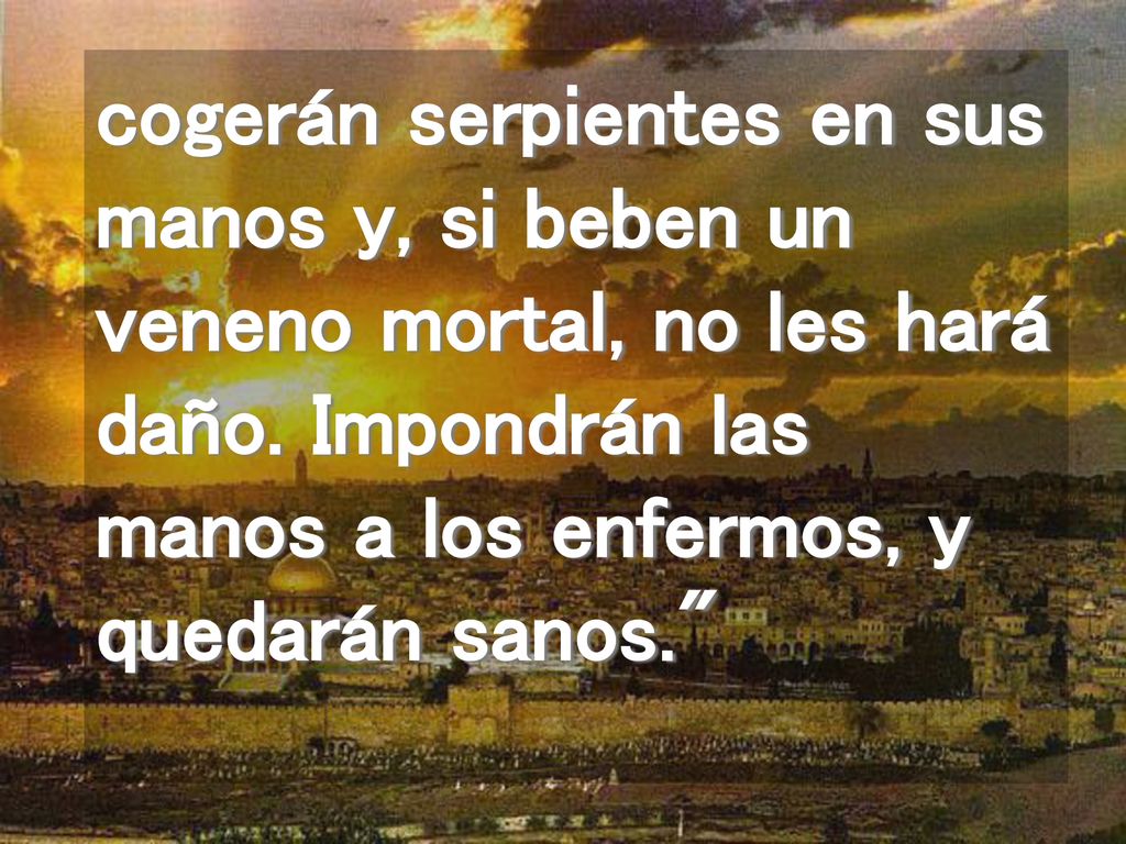cogerán serpientes en sus manos y, si beben un veneno mortal, no les hará daño.