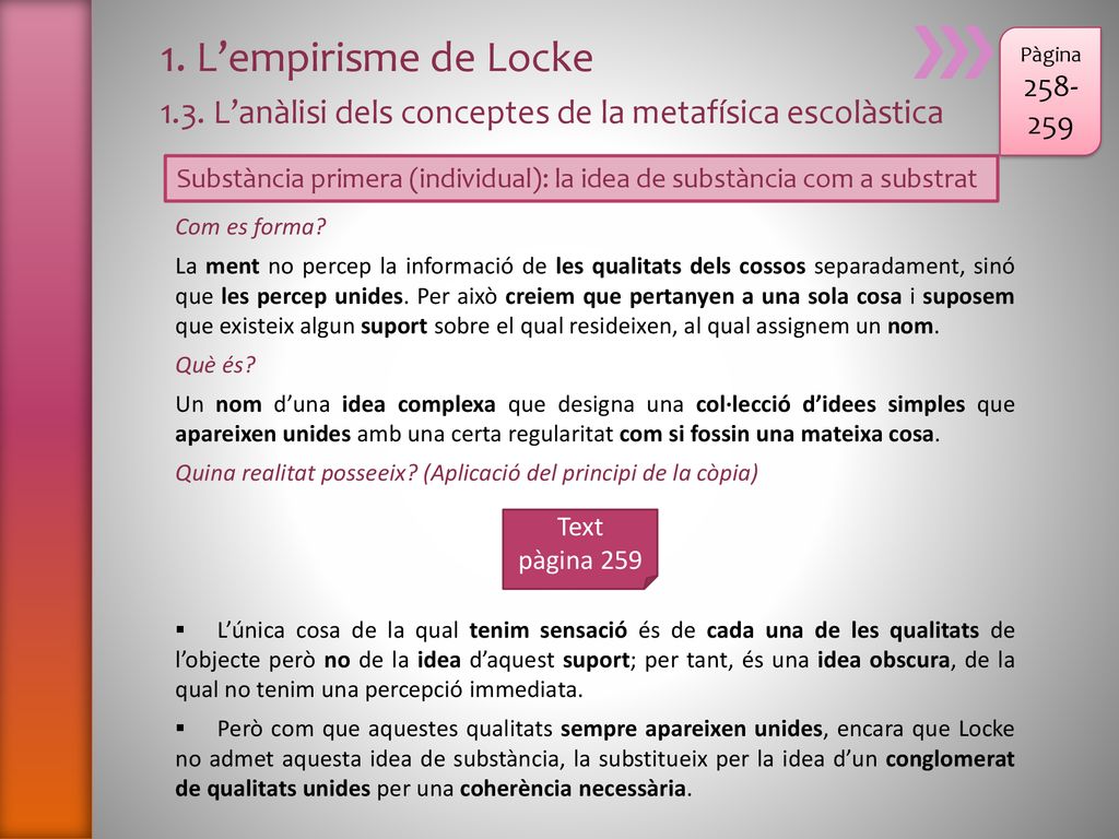 1. L’empirisme de Locke 1.3. L’anàlisi dels conceptes de la metafísica escolàstica. Pàgina