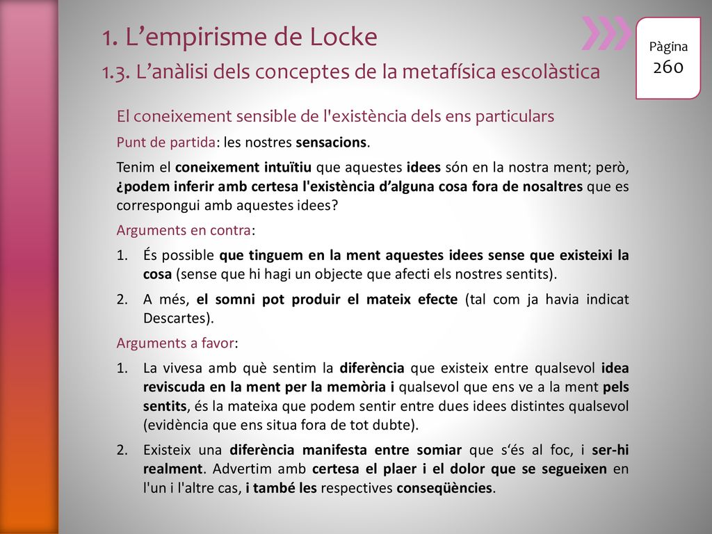 1. L’empirisme de Locke 1.3. L’anàlisi dels conceptes de la metafísica escolàstica. Pàgina