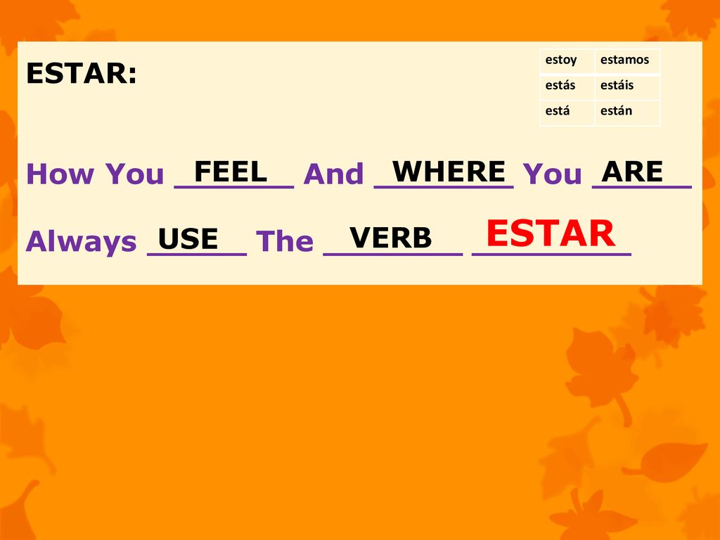 ESTAR ESTAR: How You ______ And _______ You _____