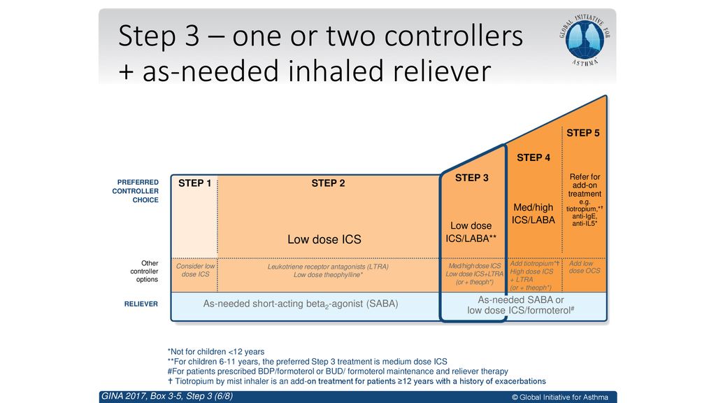 Step 3 – one or two controllers + as-needed inhaled reliever