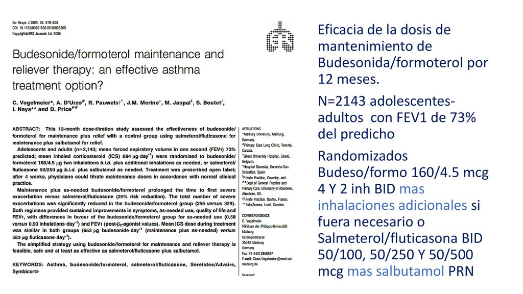 Eficacia de la dosis de mantenimiento de Budesonida/formoterol por 12 meses.