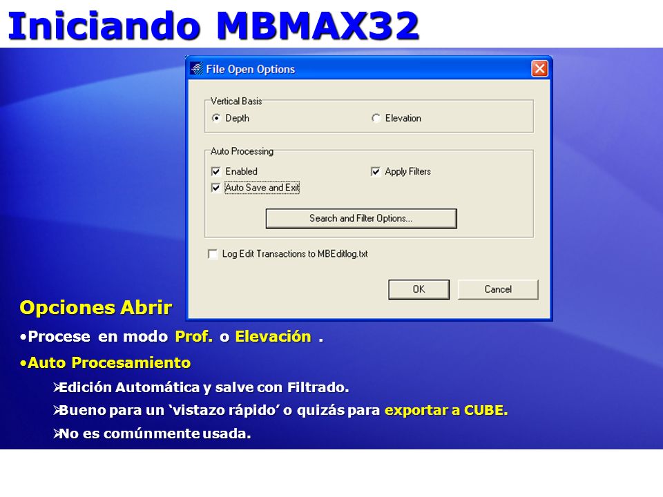 Iniciando MBMAX32 Opciones Abrir Procese en modo Prof. o Elevación .