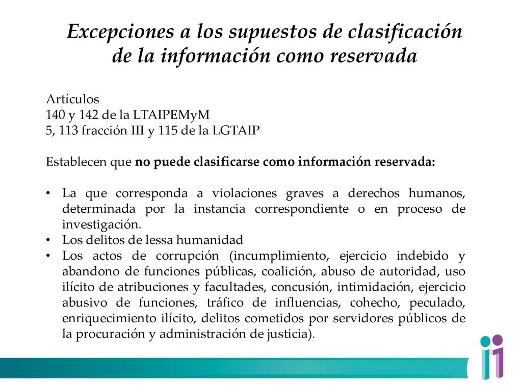 Excepciones a los supuestos de clasificación de la información como reservada